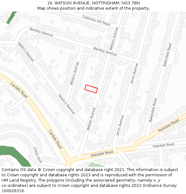 19, WATSON AVENUE, NOTTINGHAM, NG3 7BN: Location map and indicative extent of plot