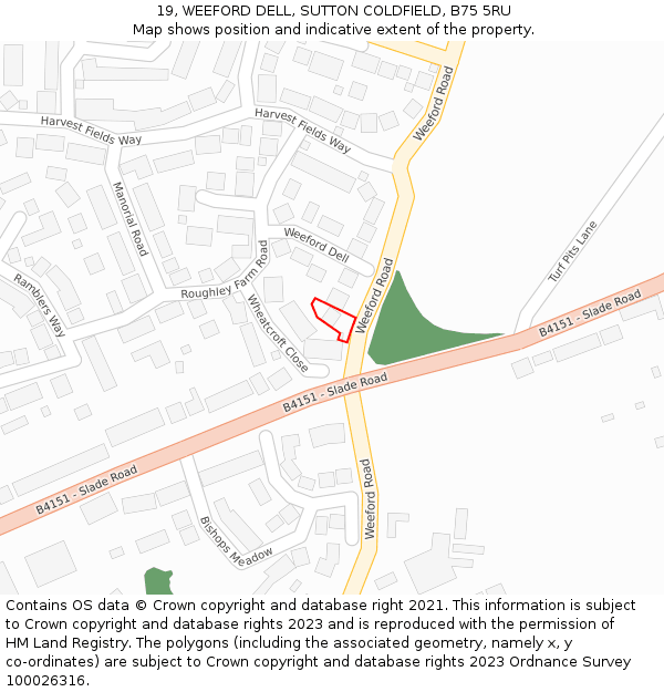 19, WEEFORD DELL, SUTTON COLDFIELD, B75 5RU: Location map and indicative extent of plot