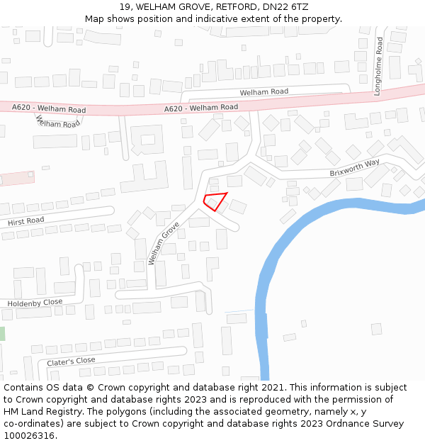 19, WELHAM GROVE, RETFORD, DN22 6TZ: Location map and indicative extent of plot