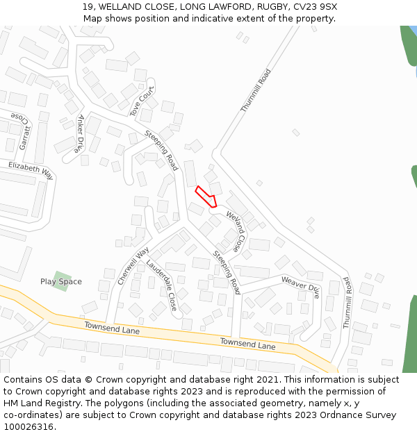 19, WELLAND CLOSE, LONG LAWFORD, RUGBY, CV23 9SX: Location map and indicative extent of plot