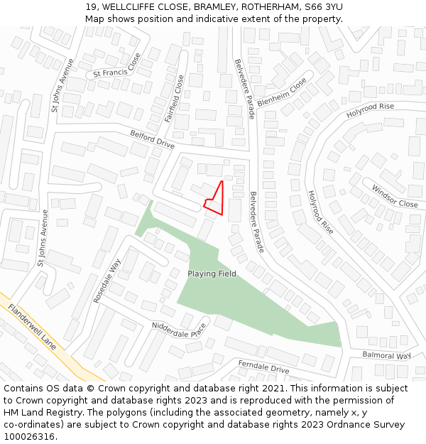 19, WELLCLIFFE CLOSE, BRAMLEY, ROTHERHAM, S66 3YU: Location map and indicative extent of plot