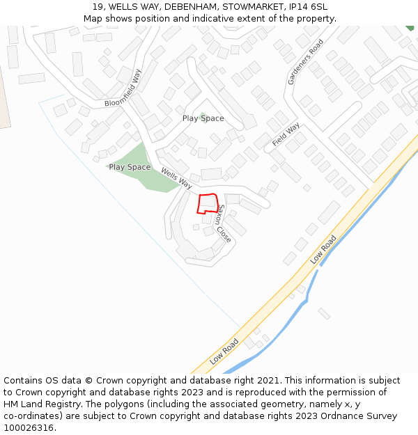 19, WELLS WAY, DEBENHAM, STOWMARKET, IP14 6SL: Location map and indicative extent of plot