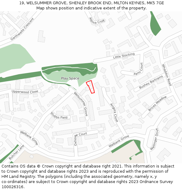 19, WELSUMMER GROVE, SHENLEY BROOK END, MILTON KEYNES, MK5 7GE: Location map and indicative extent of plot