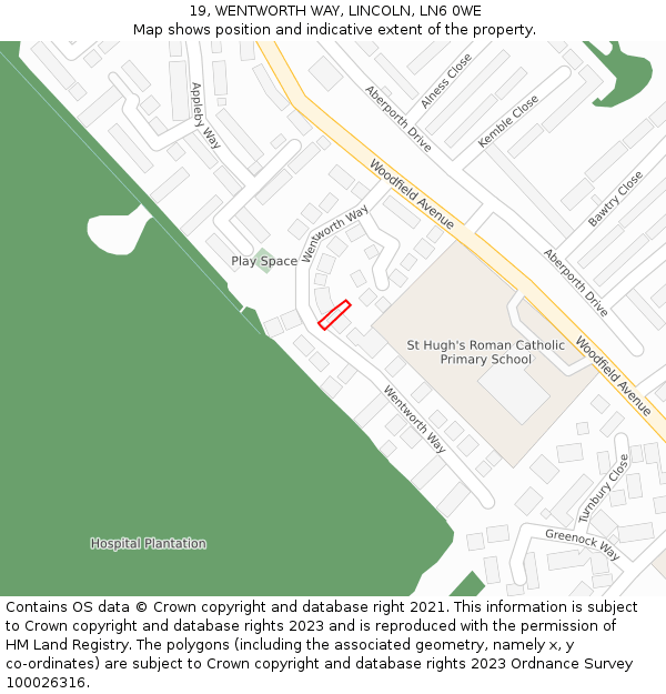 19, WENTWORTH WAY, LINCOLN, LN6 0WE: Location map and indicative extent of plot