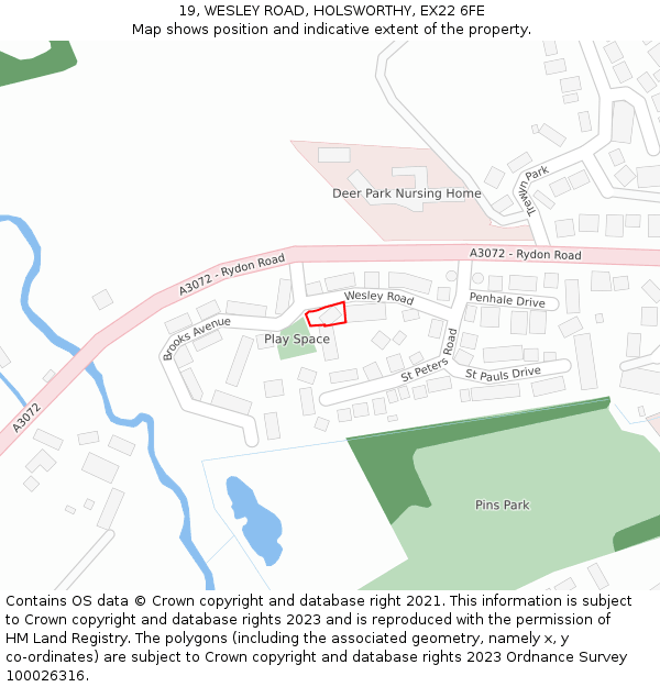 19, WESLEY ROAD, HOLSWORTHY, EX22 6FE: Location map and indicative extent of plot