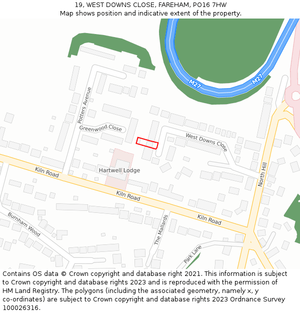 19, WEST DOWNS CLOSE, FAREHAM, PO16 7HW: Location map and indicative extent of plot