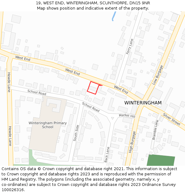 19, WEST END, WINTERINGHAM, SCUNTHORPE, DN15 9NR: Location map and indicative extent of plot