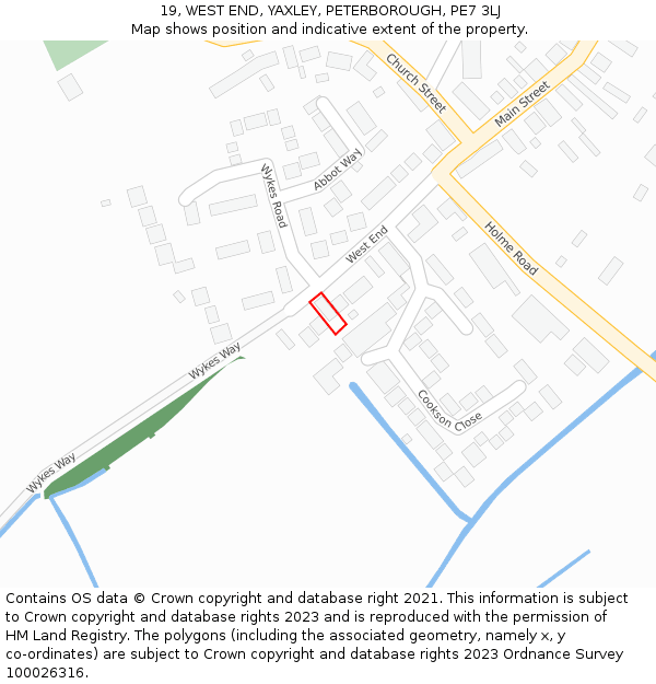 19, WEST END, YAXLEY, PETERBOROUGH, PE7 3LJ: Location map and indicative extent of plot