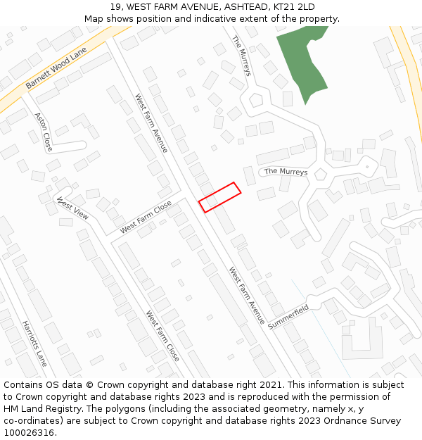 19, WEST FARM AVENUE, ASHTEAD, KT21 2LD: Location map and indicative extent of plot