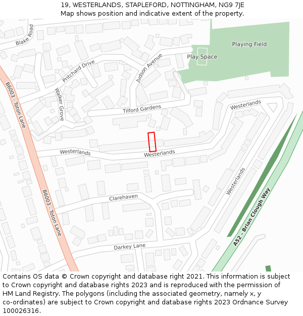 19, WESTERLANDS, STAPLEFORD, NOTTINGHAM, NG9 7JE: Location map and indicative extent of plot
