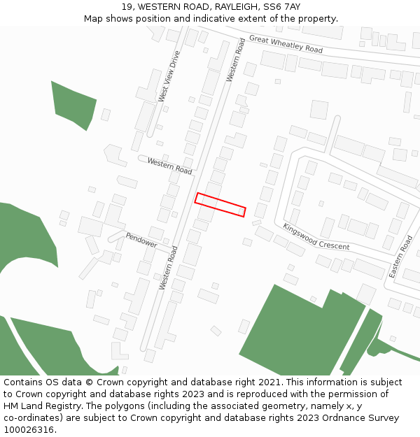 19, WESTERN ROAD, RAYLEIGH, SS6 7AY: Location map and indicative extent of plot