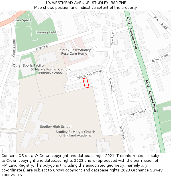 19, WESTMEAD AVENUE, STUDLEY, B80 7NB: Location map and indicative extent of plot