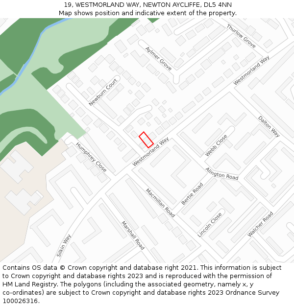 19, WESTMORLAND WAY, NEWTON AYCLIFFE, DL5 4NN: Location map and indicative extent of plot