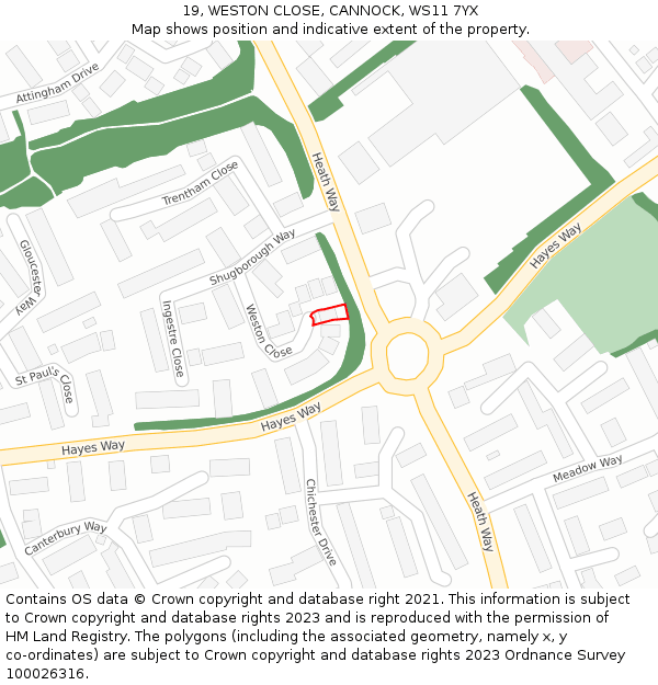 19, WESTON CLOSE, CANNOCK, WS11 7YX: Location map and indicative extent of plot