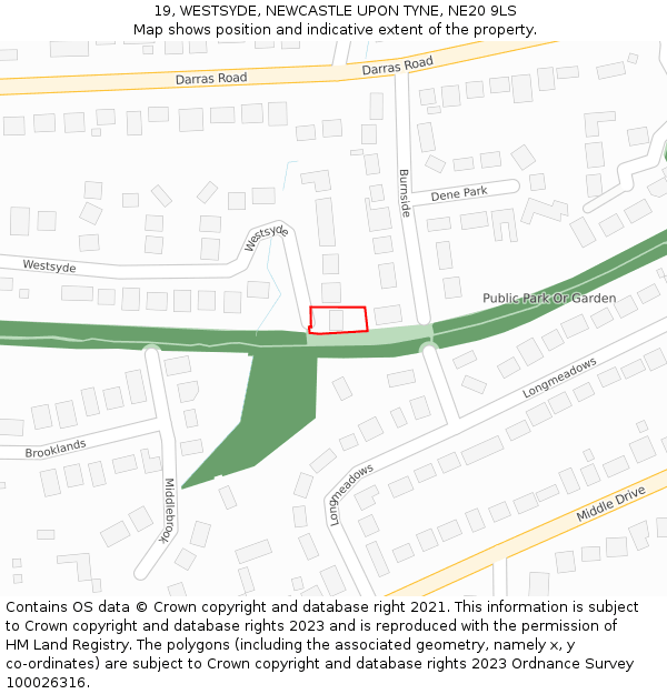 19, WESTSYDE, NEWCASTLE UPON TYNE, NE20 9LS: Location map and indicative extent of plot