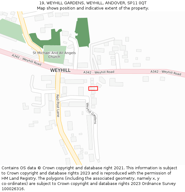 19, WEYHILL GARDENS, WEYHILL, ANDOVER, SP11 0QT: Location map and indicative extent of plot