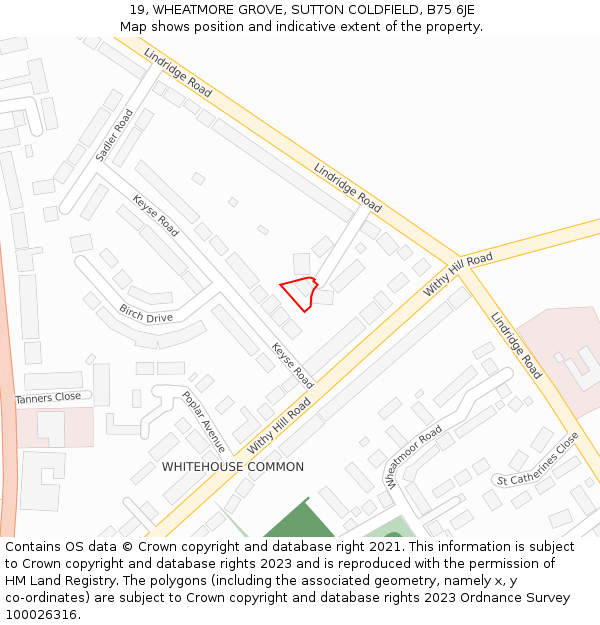 19, WHEATMORE GROVE, SUTTON COLDFIELD, B75 6JE: Location map and indicative extent of plot