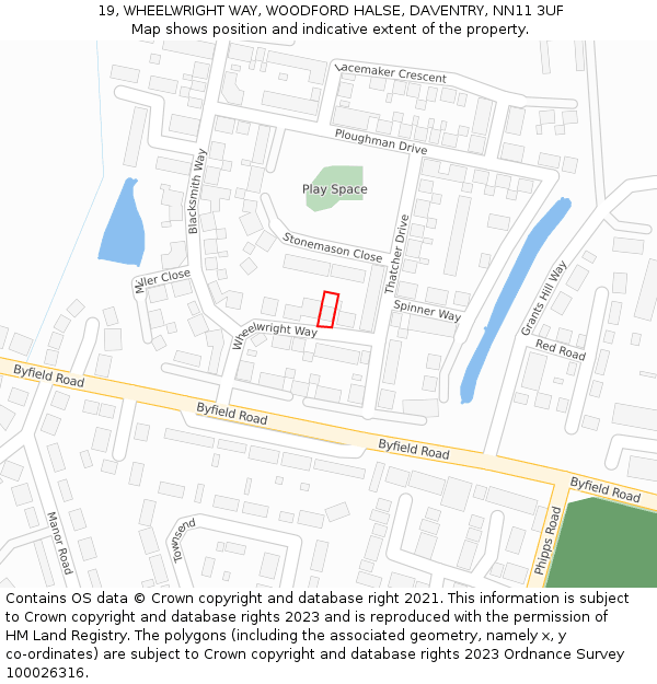 19, WHEELWRIGHT WAY, WOODFORD HALSE, DAVENTRY, NN11 3UF: Location map and indicative extent of plot