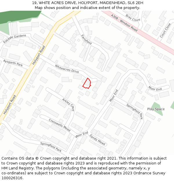 19, WHITE ACRES DRIVE, HOLYPORT, MAIDENHEAD, SL6 2EH: Location map and indicative extent of plot