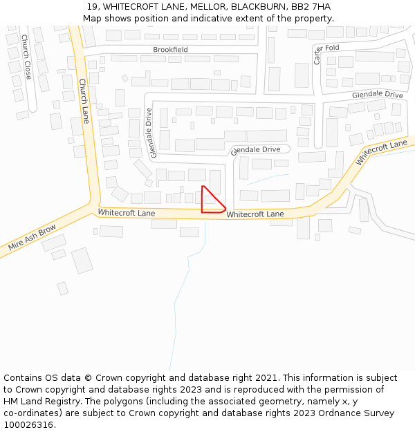 19, WHITECROFT LANE, MELLOR, BLACKBURN, BB2 7HA: Location map and indicative extent of plot