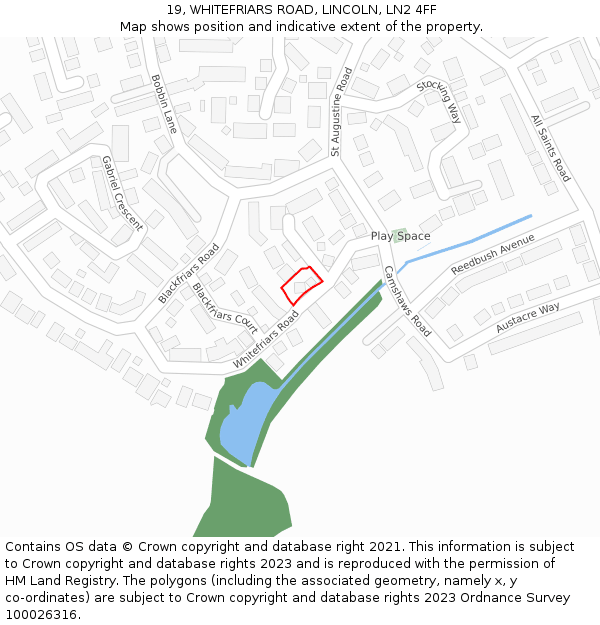 19, WHITEFRIARS ROAD, LINCOLN, LN2 4FF: Location map and indicative extent of plot