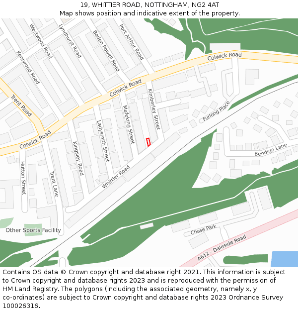 19, WHITTIER ROAD, NOTTINGHAM, NG2 4AT: Location map and indicative extent of plot