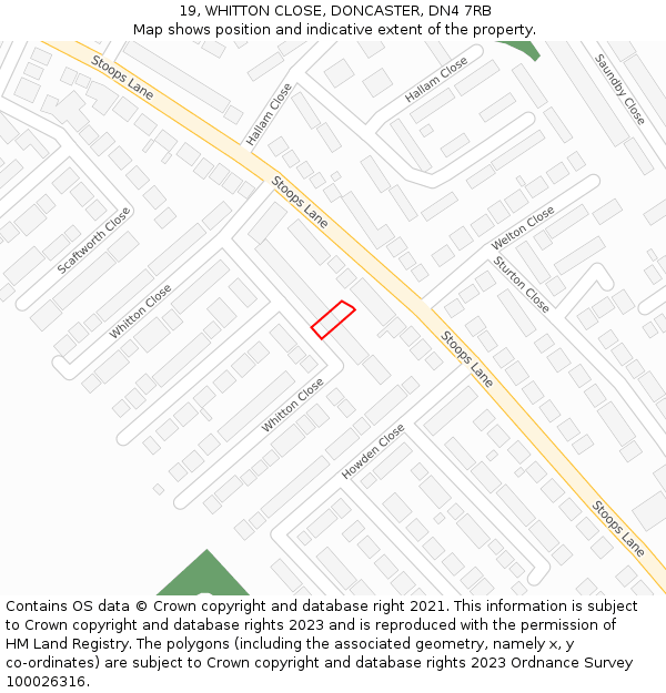 19, WHITTON CLOSE, DONCASTER, DN4 7RB: Location map and indicative extent of plot