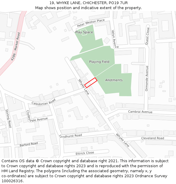 19, WHYKE LANE, CHICHESTER, PO19 7UR: Location map and indicative extent of plot