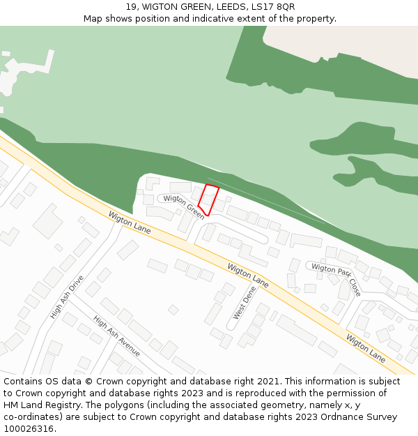 19, WIGTON GREEN, LEEDS, LS17 8QR: Location map and indicative extent of plot