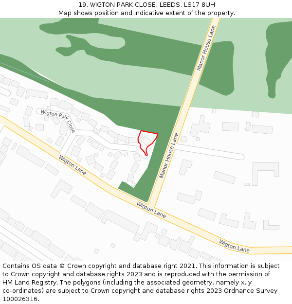19, WIGTON PARK CLOSE, LEEDS, LS17 8UH: Location map and indicative extent of plot