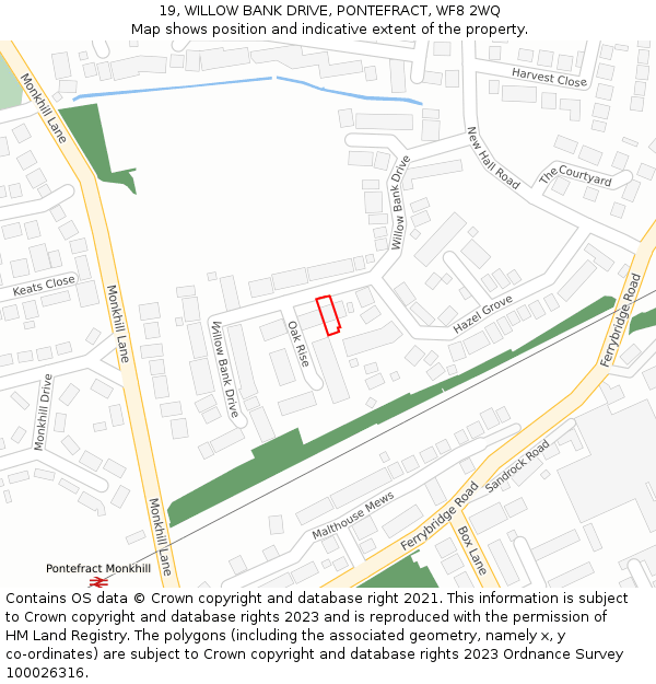 19, WILLOW BANK DRIVE, PONTEFRACT, WF8 2WQ: Location map and indicative extent of plot