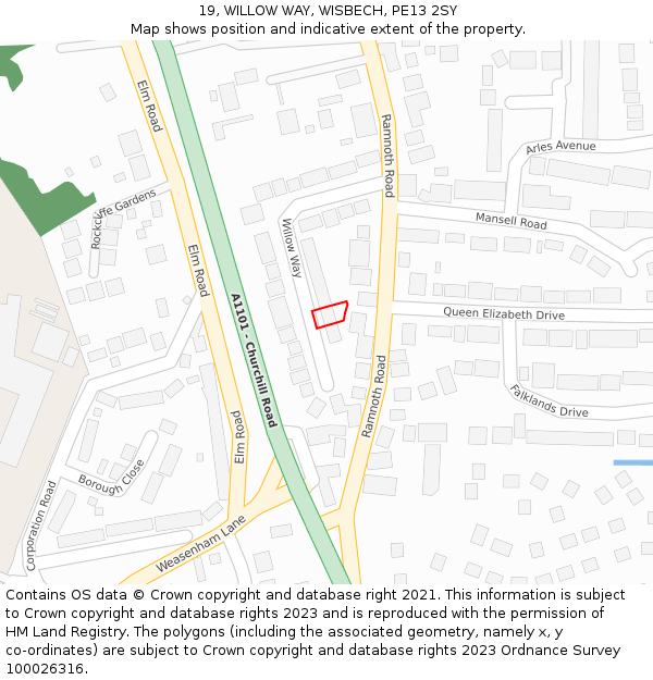 19, WILLOW WAY, WISBECH, PE13 2SY: Location map and indicative extent of plot