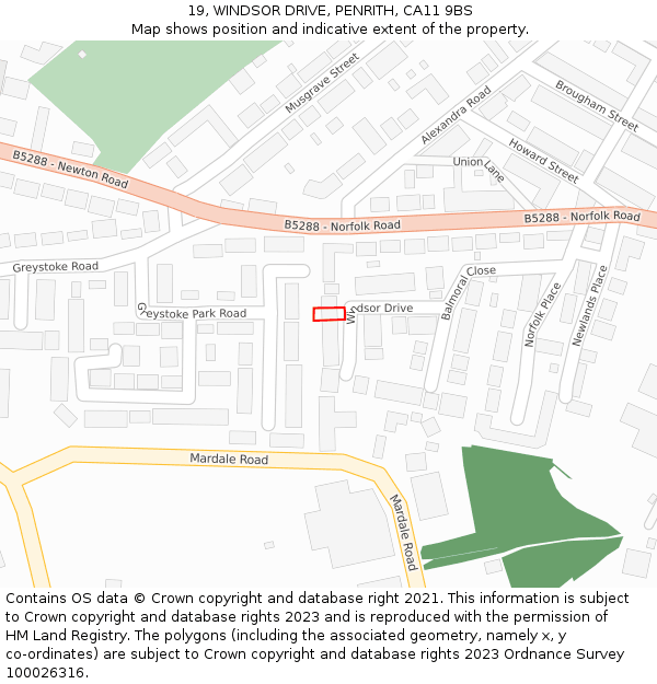 19, WINDSOR DRIVE, PENRITH, CA11 9BS: Location map and indicative extent of plot