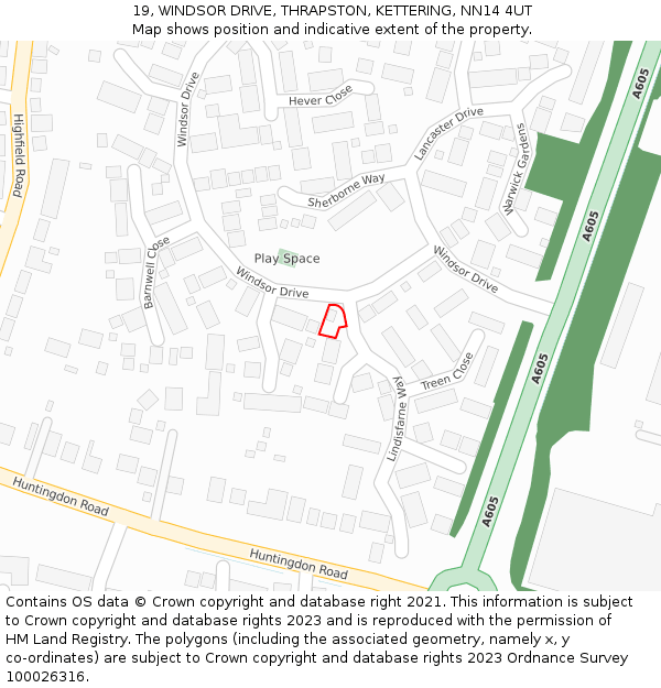 19, WINDSOR DRIVE, THRAPSTON, KETTERING, NN14 4UT: Location map and indicative extent of plot