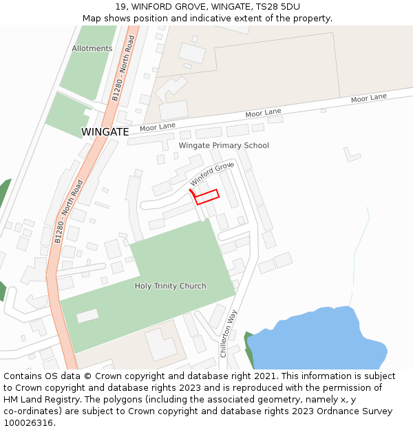 19, WINFORD GROVE, WINGATE, TS28 5DU: Location map and indicative extent of plot