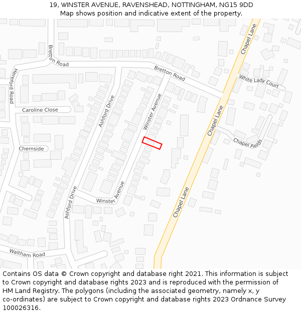 19, WINSTER AVENUE, RAVENSHEAD, NOTTINGHAM, NG15 9DD: Location map and indicative extent of plot