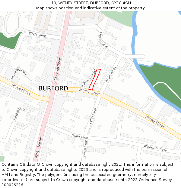 19, WITNEY STREET, BURFORD, OX18 4SN: Location map and indicative extent of plot