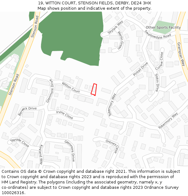 19, WITTON COURT, STENSON FIELDS, DERBY, DE24 3HX: Location map and indicative extent of plot
