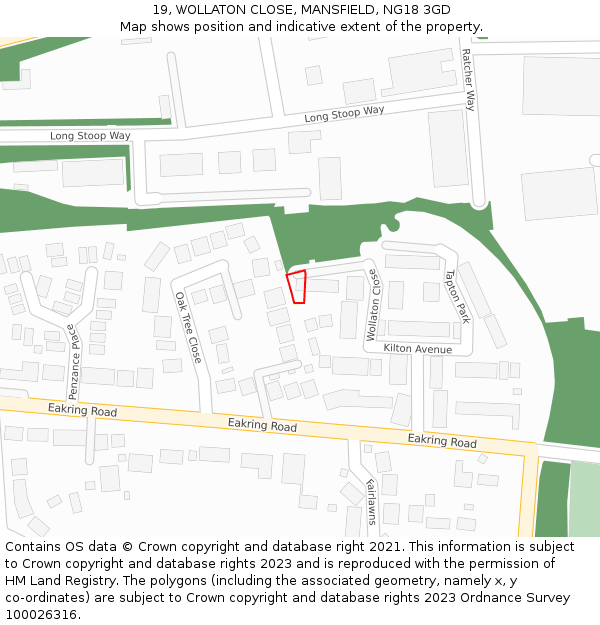 19, WOLLATON CLOSE, MANSFIELD, NG18 3GD: Location map and indicative extent of plot