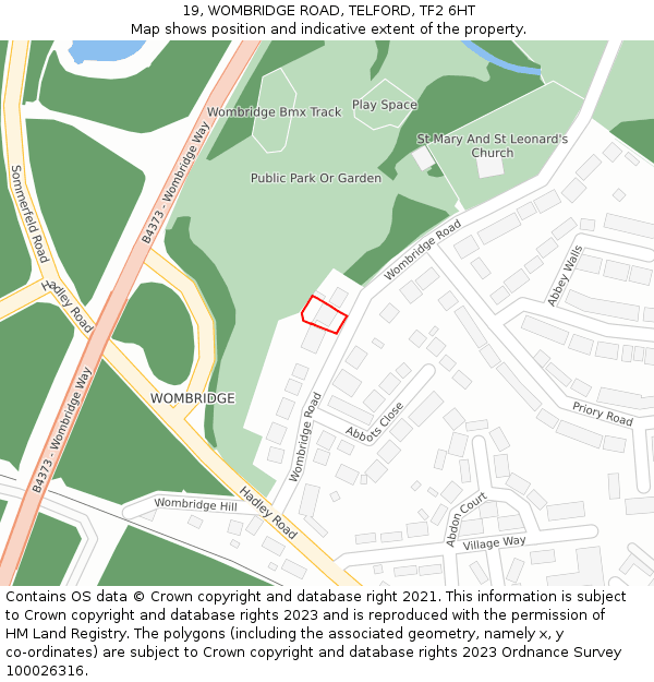 19, WOMBRIDGE ROAD, TELFORD, TF2 6HT: Location map and indicative extent of plot