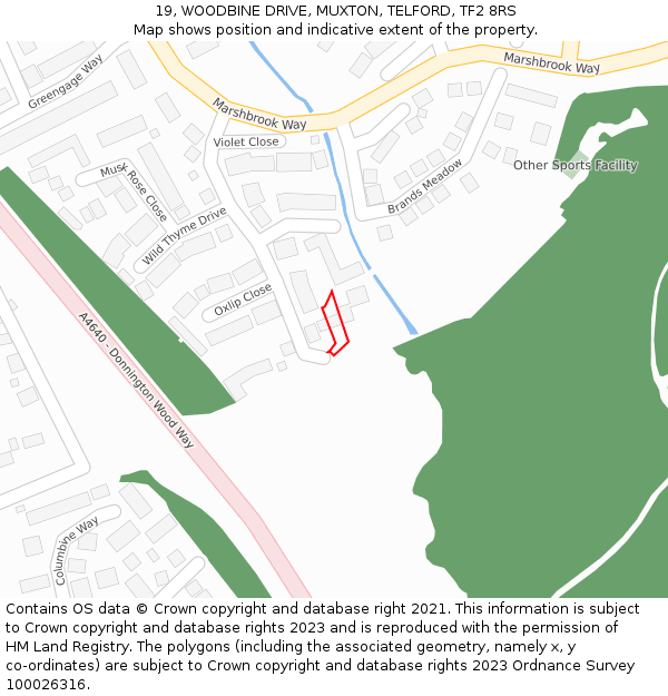 19, WOODBINE DRIVE, MUXTON, TELFORD, TF2 8RS: Location map and indicative extent of plot
