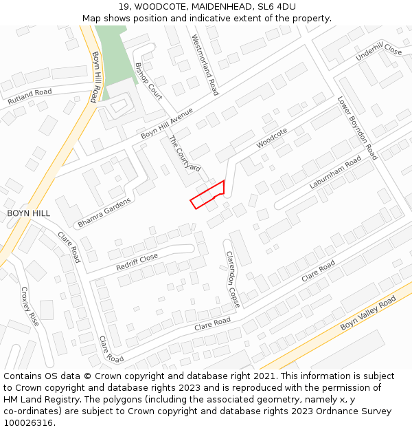 19, WOODCOTE, MAIDENHEAD, SL6 4DU: Location map and indicative extent of plot