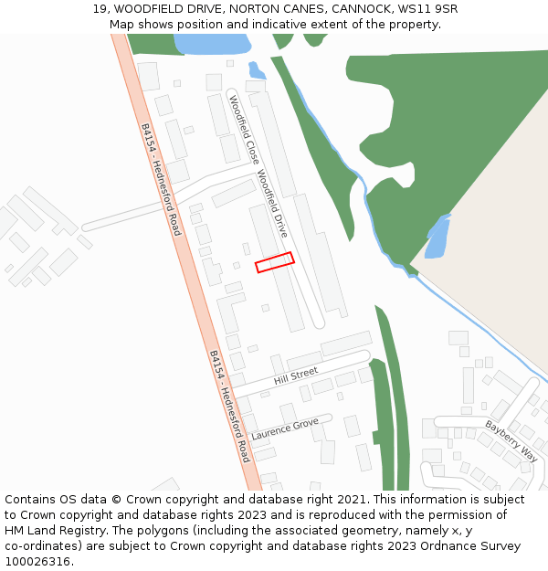 19, WOODFIELD DRIVE, NORTON CANES, CANNOCK, WS11 9SR: Location map and indicative extent of plot