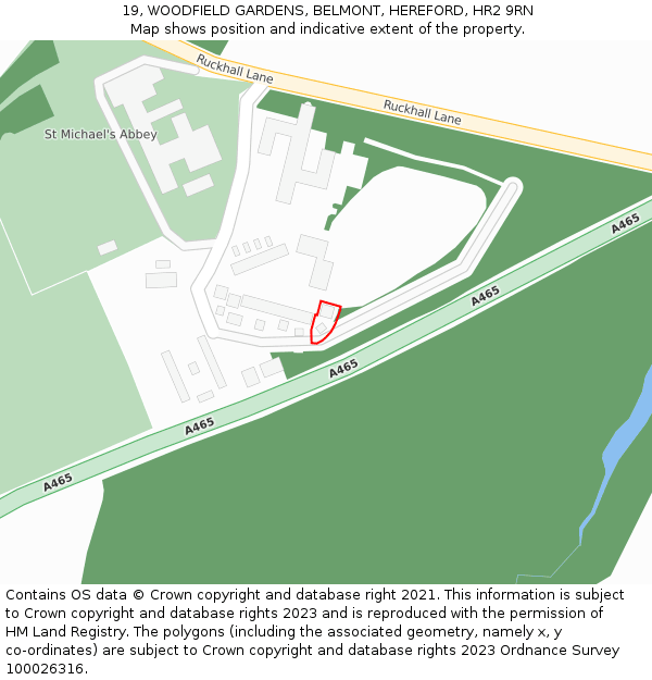19, WOODFIELD GARDENS, BELMONT, HEREFORD, HR2 9RN: Location map and indicative extent of plot
