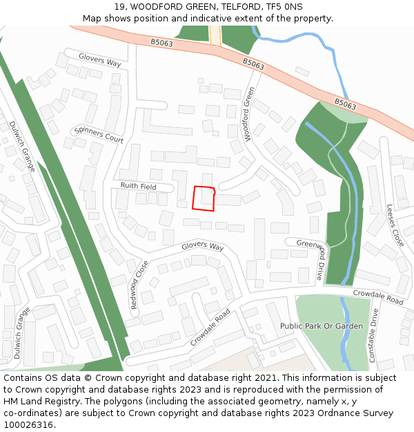 19, WOODFORD GREEN, TELFORD, TF5 0NS: Location map and indicative extent of plot