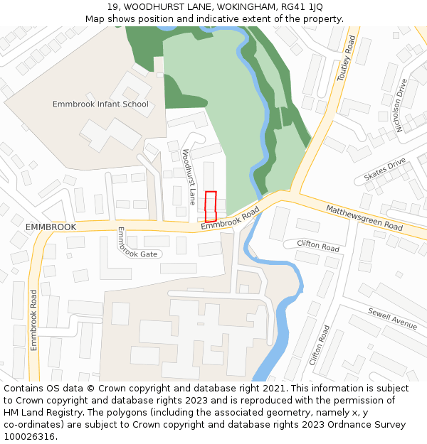 19, WOODHURST LANE, WOKINGHAM, RG41 1JQ: Location map and indicative extent of plot
