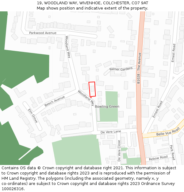 19, WOODLAND WAY, WIVENHOE, COLCHESTER, CO7 9AT: Location map and indicative extent of plot