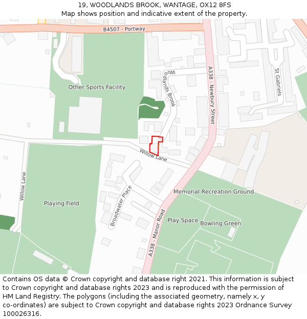 19, WOODLANDS BROOK, WANTAGE, OX12 8FS: Location map and indicative extent of plot