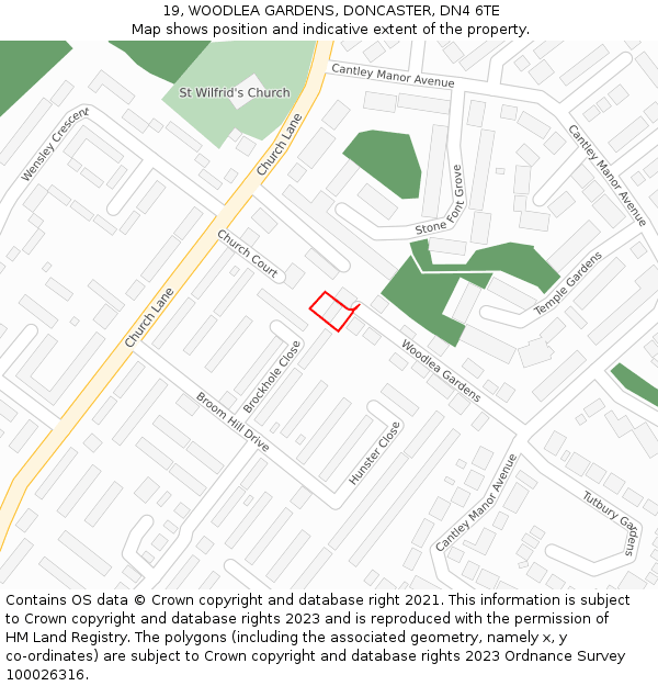 19, WOODLEA GARDENS, DONCASTER, DN4 6TE: Location map and indicative extent of plot