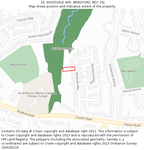 19, WOODVALE WAY, BRADFORD, BD7 2SJ: Location map and indicative extent of plot